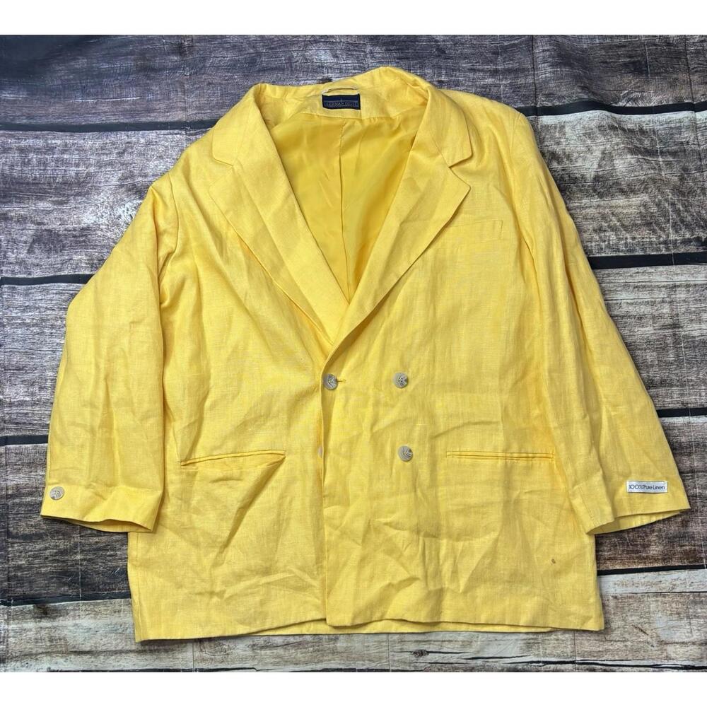 Herman Geist Blazer Jacket Womens Size 20 3XL Pure Linen Double Breasted Yellow